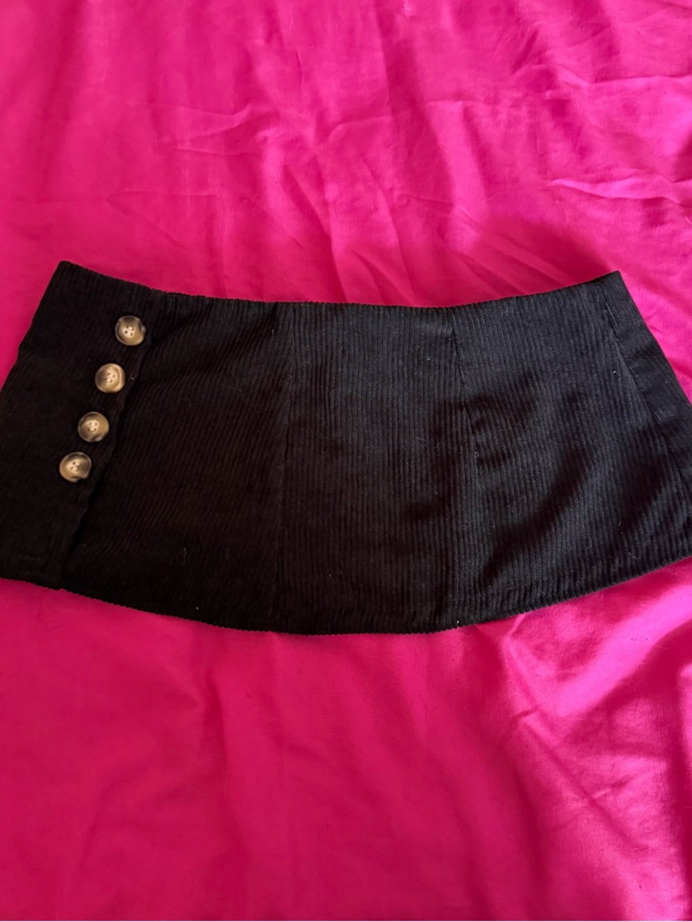 Black Corduroy Mini Skirt with Side Button Detail - Women